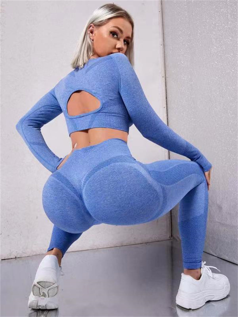 2pcs Sport Suit Long Sleeve Tops And Butt Lifting High Waist Seamless Gym Fitness Leggings