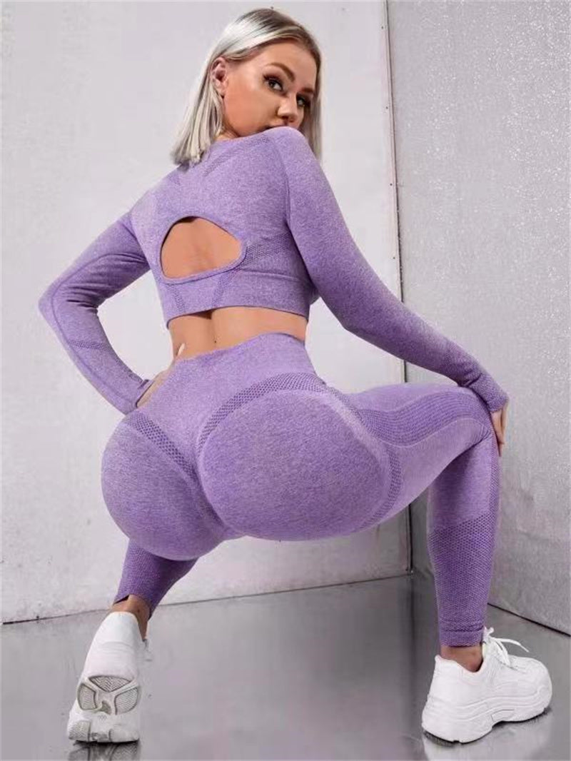 2pcs Sport Suit Long Sleeve Tops And Butt Lifting High Waist Seamless Gym Fitness Leggings