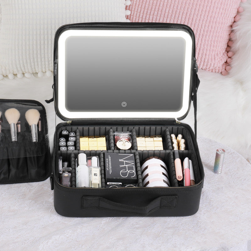 Smart LED Cosmetic Case With Mirror Cosmetic Bag Large Capacity Portable Storage Bag Travel Makeup Bag