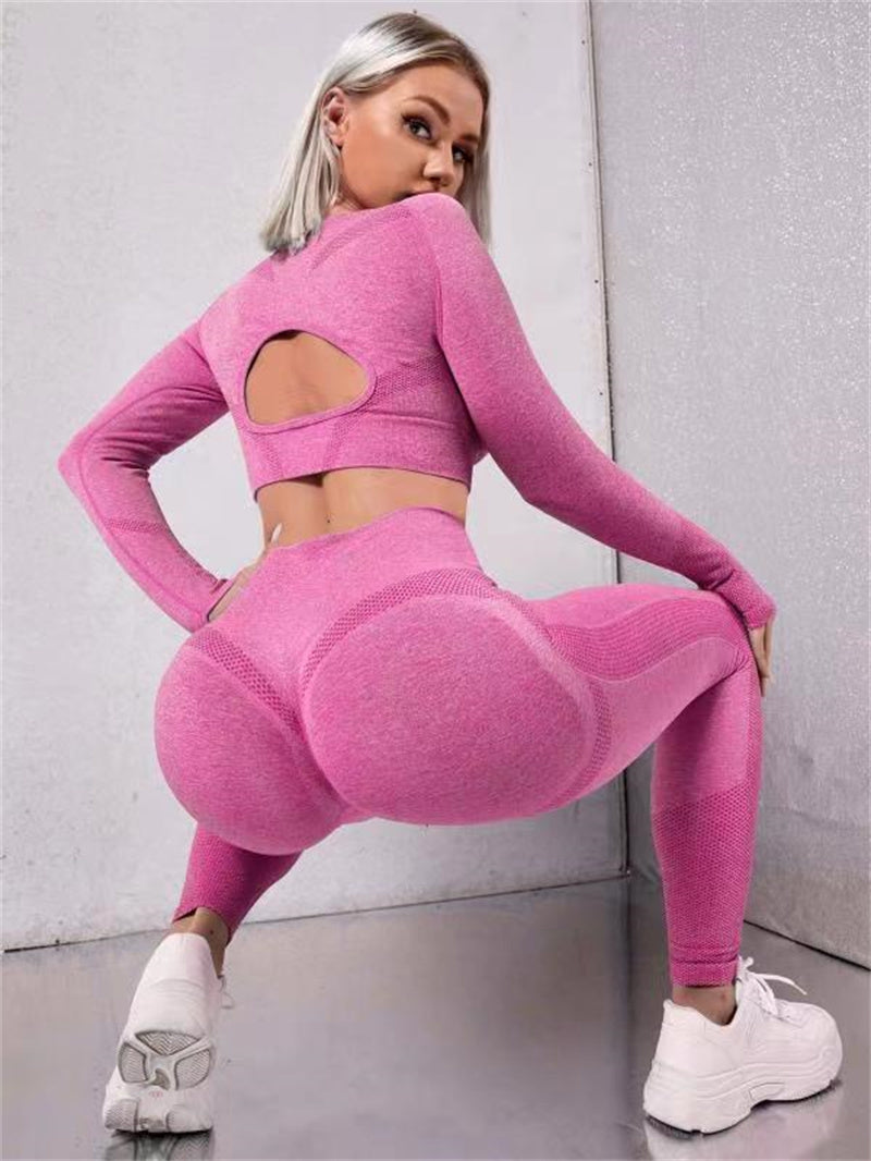 2pcs Sport Suit Long Sleeve Tops And Butt Lifting High Waist Seamless Gym Fitness Leggings