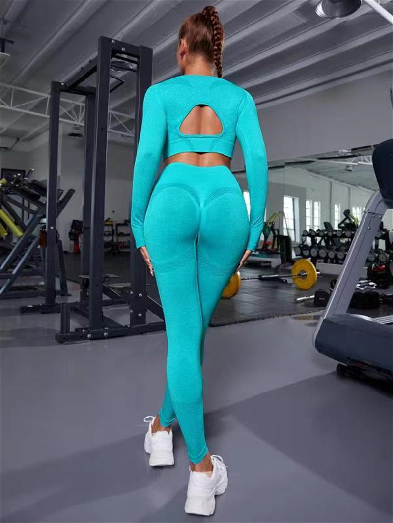 2pcs Sport Suit Long Sleeve Tops And Butt Lifting High Waist Seamless Gym Fitness Leggings