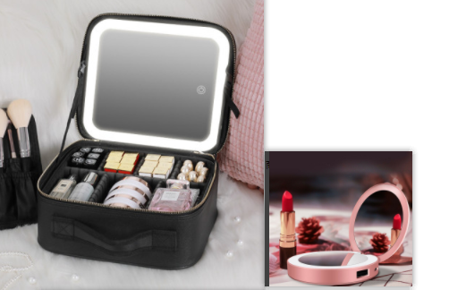 Smart LED Cosmetic Case With Mirror Cosmetic Bag Large Capacity Portable Storage Bag Travel Makeup Bag