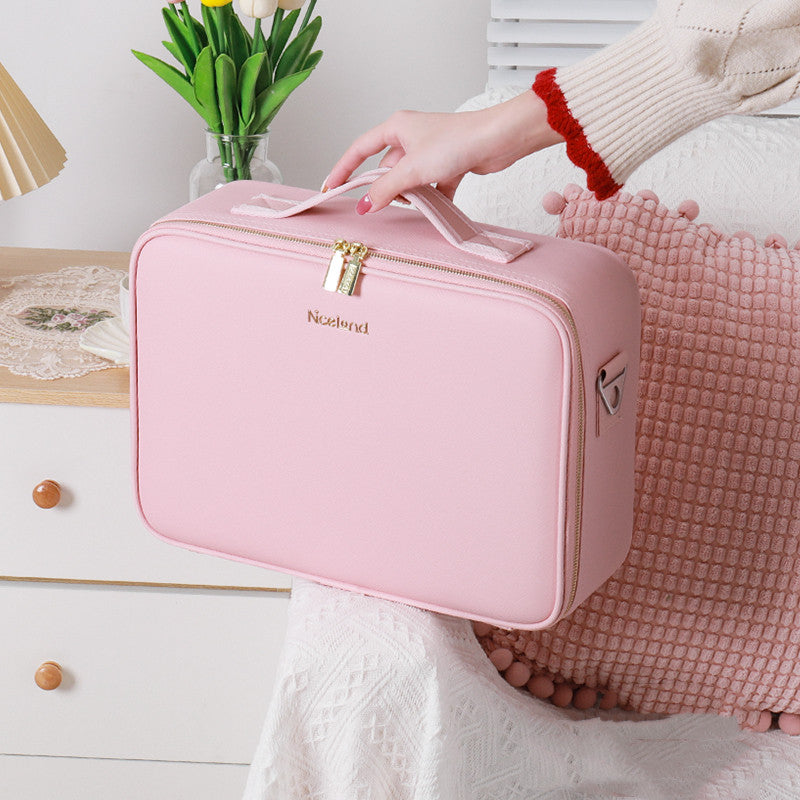 Smart LED Cosmetic Case With Mirror Cosmetic Bag Large Capacity Portable Storage Bag Travel Makeup Bag