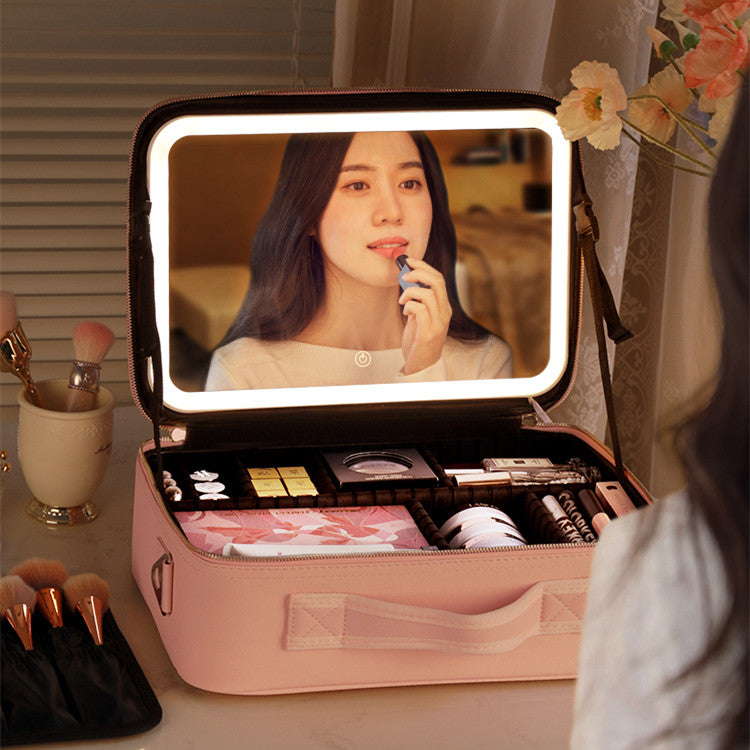 Smart LED Cosmetic Case With Mirror Cosmetic Bag Large Capacity Portable Storage Bag Travel Makeup Bag